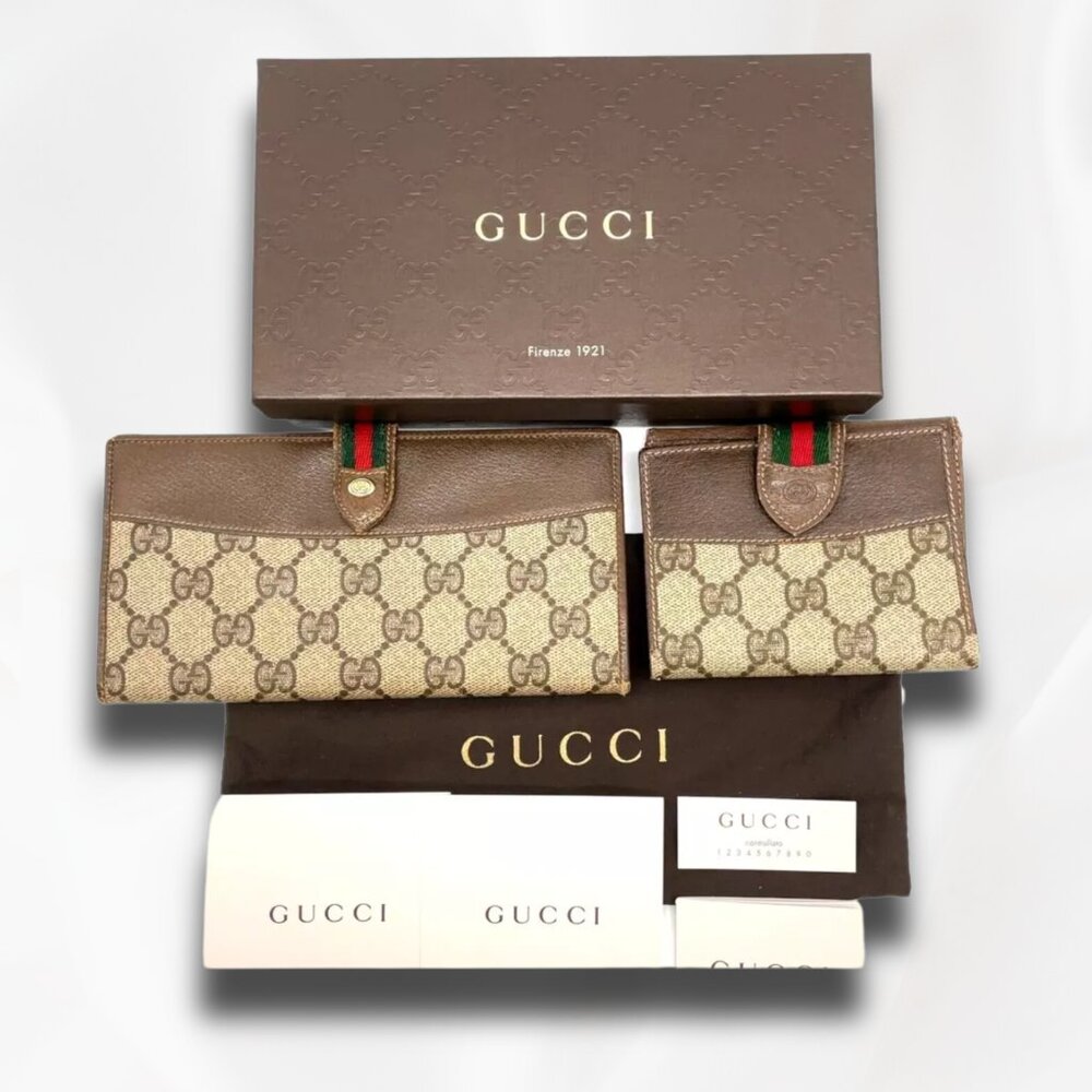 GUCCI GG SHERRY LINE BI-FOLD & LONG WALLET SET (2) – WITH BOX